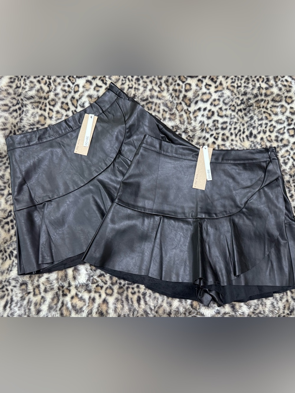 DO+BE Black Faux Leather Peplum Mini Skirt